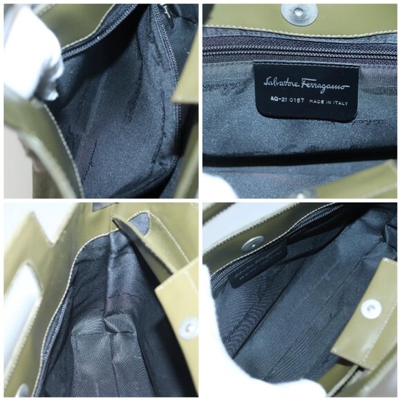 Salvatore Ferragamo Gancini Shoulder Bag Canvas Khaki Auth 117786 - Picture 15 of 16